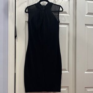 French Connection Black Mesh Detail Mini Dress